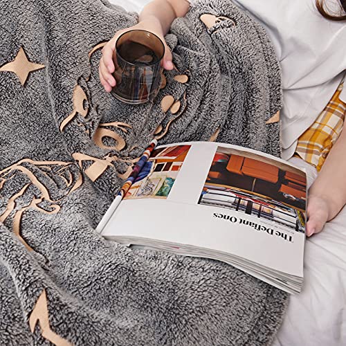 Image Title ABELL Glow in The Dark Alien Blanket, Christmas Thanksgiving Blanket Gifts for Birthday Kids Women Girls Boy Best Friend,Grey